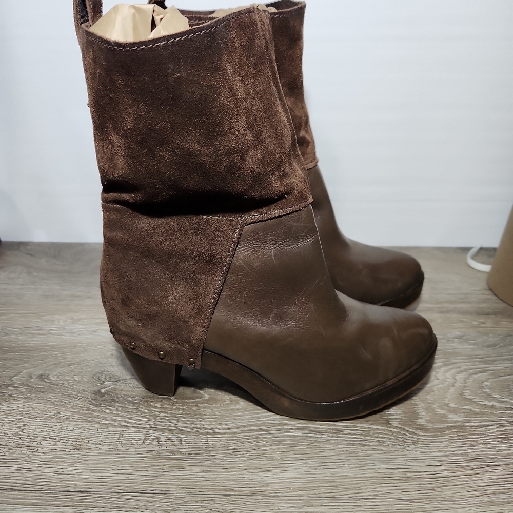 KDB Kelsie Dagger Brooklyn Suede & Leather Studded Rivets Heels Boots